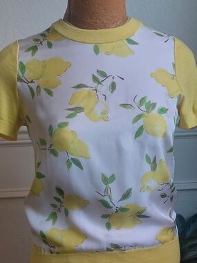 kate spade Yellow & White Lemon Print Short Sleeve Top